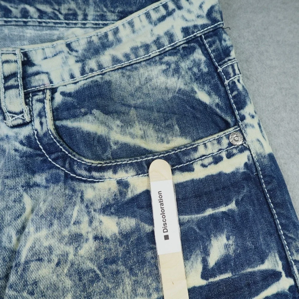 Smoke Rise Denim Shorts Mens 40 Blue Acid Wash Distressed Raw Hem Jean